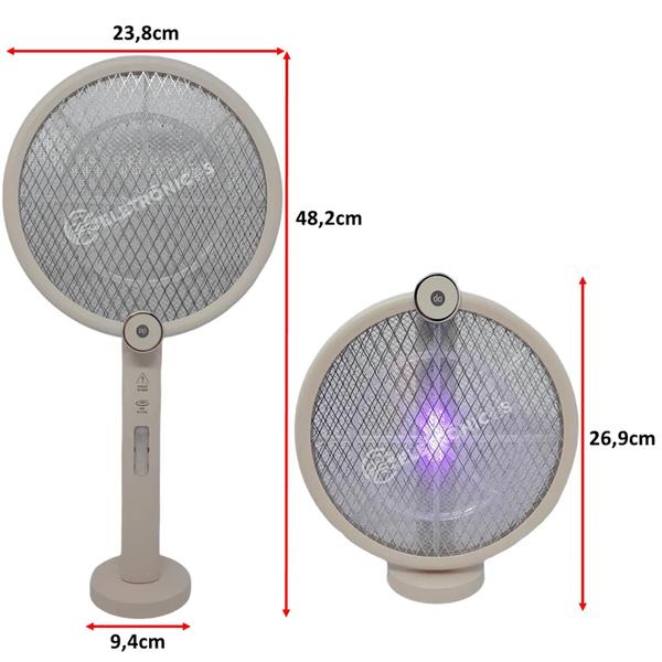 Imagem de Raquete Elétrica Portátil Luz LED UV Mata Mosquito Pernilongos Recarregável USB Bivolt  - DP839