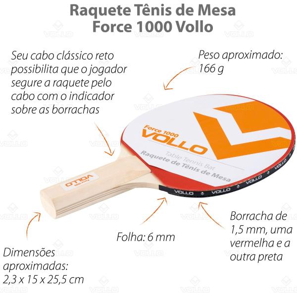 Imagem de Raquete Tênis Mesa Vollo Force 1000 Ping Pong Iniciantes Adulto Emborrachada