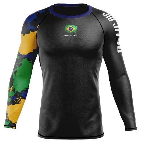 Rash Guard Jiu-Jitsu Treino Academia Camiseta Tecido Premium - Black Cat Sport Wear Imagem de Rash Guard Jiu-Jitsu Treino Academia Camiseta Tecido Premium