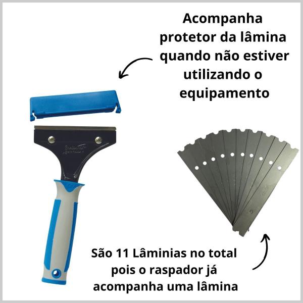 Imagem de Raspador Profissional Bralimpia + 10 Lamina Para Vidros Piso