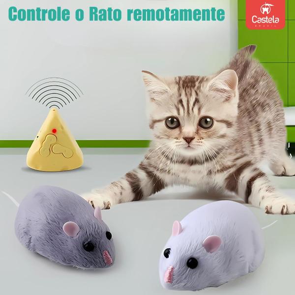 Imagem de Rato Branco Brinquedo Interativo Para Gatos Movimento Controle Remoto Castela