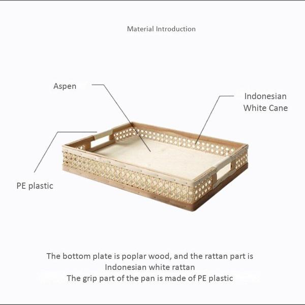 Imagem de Rattan Basket Retângulo Manusear Bandejas de armazenamento Decoração de mesa para café/chá/suco/sundries Cozinha Acessório grande Sacos e Cestas