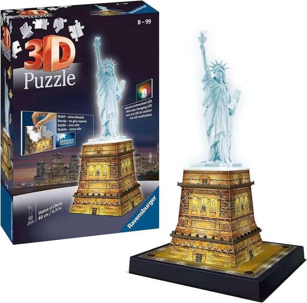 Imagem de Ravensburger Statue of Liberty Night Edition 108 Peça 3D Quebra-cabeça para crianças e adultos - Tecnologia de clique fácil significa que as peças se encaixam perfeitamente