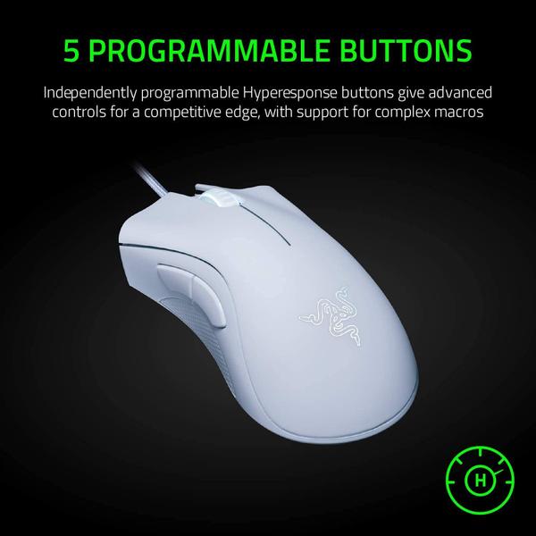 Imagem de Razer DeathAdder Essential Gaming Mouse: Sensor óptico de 6400 DPI - 5 botões programáveis - Interruptores mecânicos - Punhos laterais de borracha - Branco mercúrio