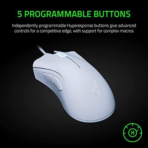 Imagem de Razer DeathAdder Essential Gaming Mouse: Sensor óptico de 6400 DPI - 5 botões programáveis - Interruptores mecânicos - Punhos laterais de borracha - Branco mercúrio