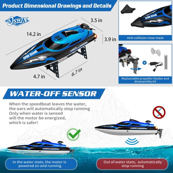 Imagem de RC Boat OSWIN HJ808 22+ MPH Fast com 2 baterias recarregáveis azul