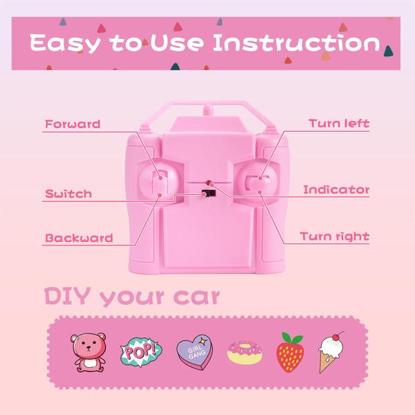 Imagem de RC Car NQD Pink Jeep com adesivos DIY para meninas de 3 a 8 anos