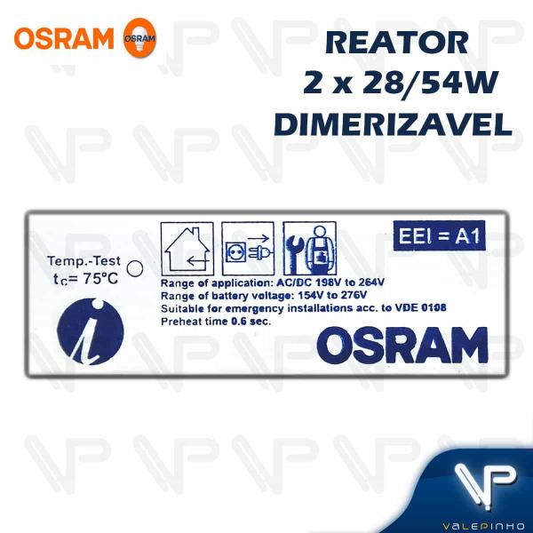 Imagem de REATOR ELETRÔNICO OSRAM DIMERIZÁVEL P/LÂMPADA FLUORESCENTE 2x28W 50W 54Wx220V QTI