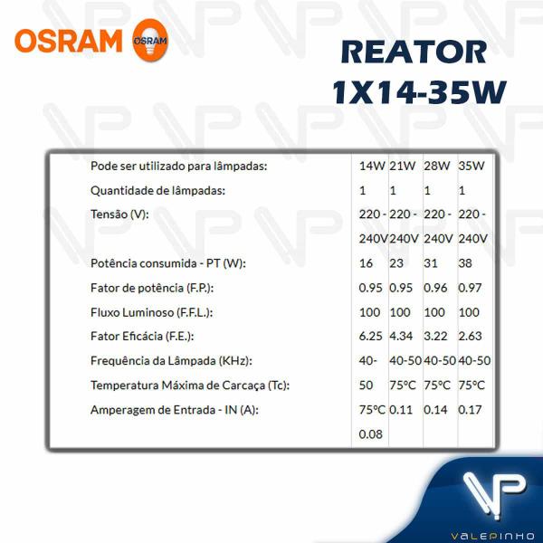 Imagem de REATOR ELETRÔNICO OSRAM P/LÂMPADA FLUORESCENTE 1x14W 21W 28W 35Wx220V QT-FIT5 KIT20