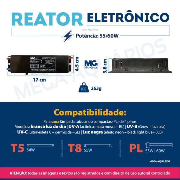 Imagem de Reator Margirius 55W lâmpada uv tubular fluorescente 4 pinos