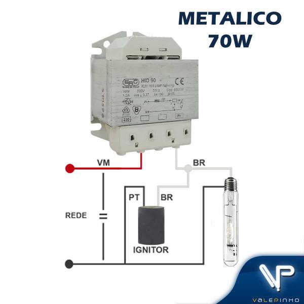 Imagem de Reator para lâmpada vapor sódio/metálico    70w 220v(uso interno)