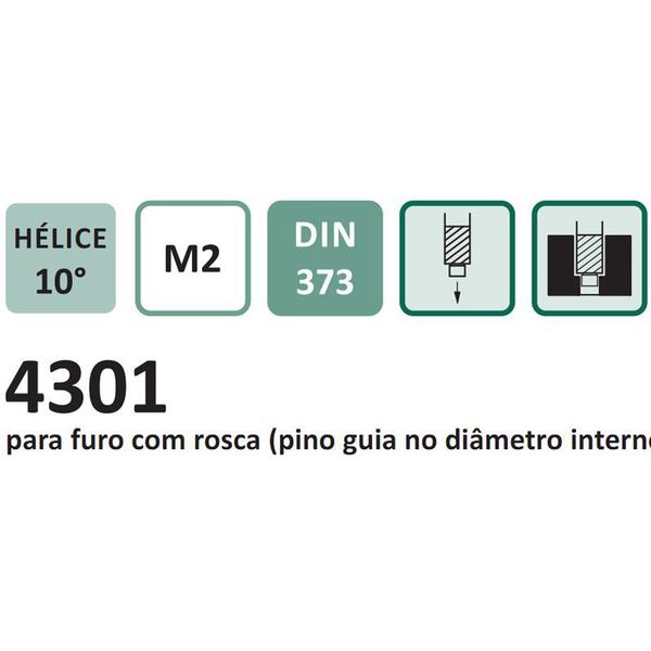 Imagem de Rebaixador Com Pino Guia Fixo - M 6 - Med. 11 mm x 5 mm - Haste Cilíndrica, Corte à Direita, DIN 373 - Aço Rápido HSS (M2) - Cód. 4301- INDAÇO