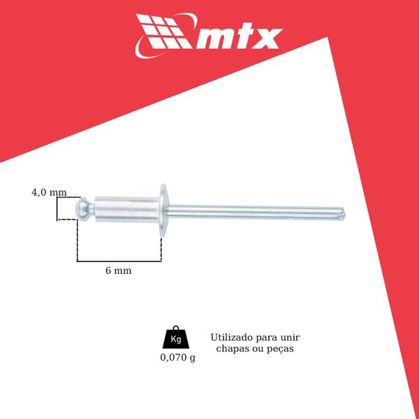 Imagem de Rebite Aluminio Com Mandril K406 Blister 50pç (4.0x6mm) Mtx