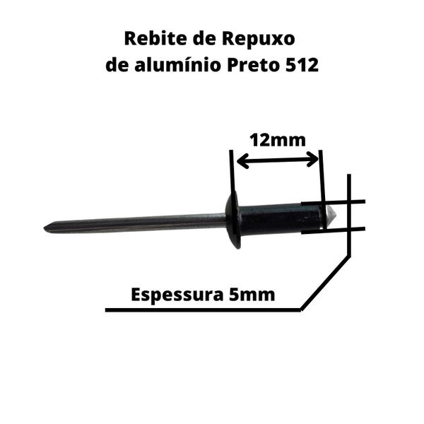 Imagem de Rebite pop de repuxo de alumínio preto 512 5mm x 12mm 100 Peças