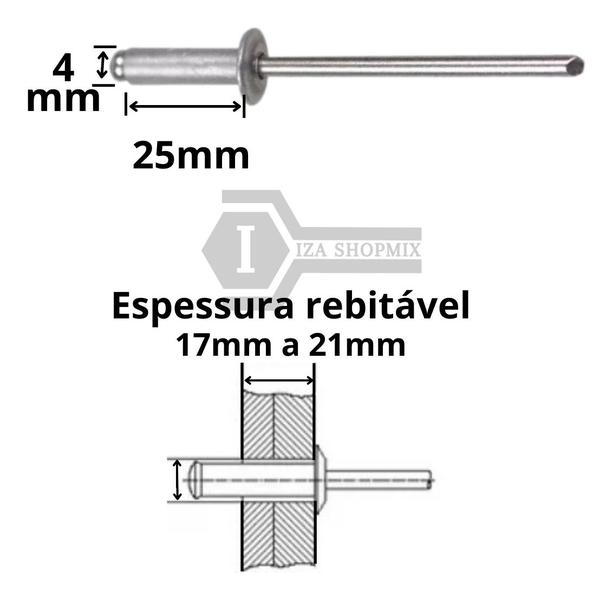 Imagem de Rebite Pop Repuxo Alumínio 425 - 4,0 X 25mm 1000 Peças