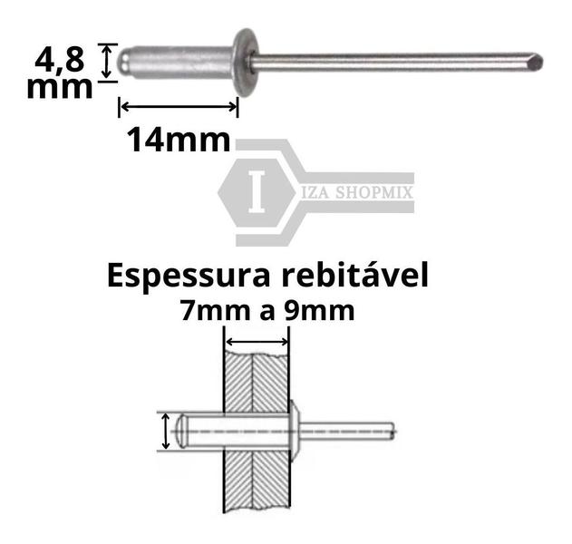 Imagem de Rebite Pop Repuxo Alumínio 514- 4,8 X 14mm 1000 Peças