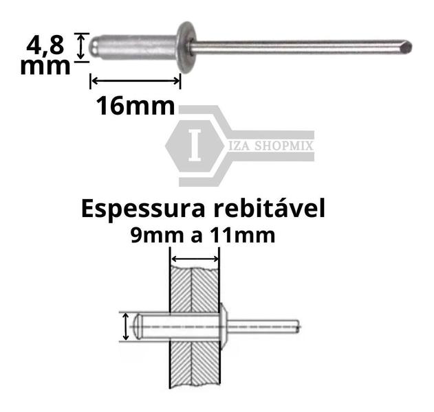 Imagem de Rebite Pop Repuxo Alumínio 516 - 4,8 X 16mm 1000 Peças