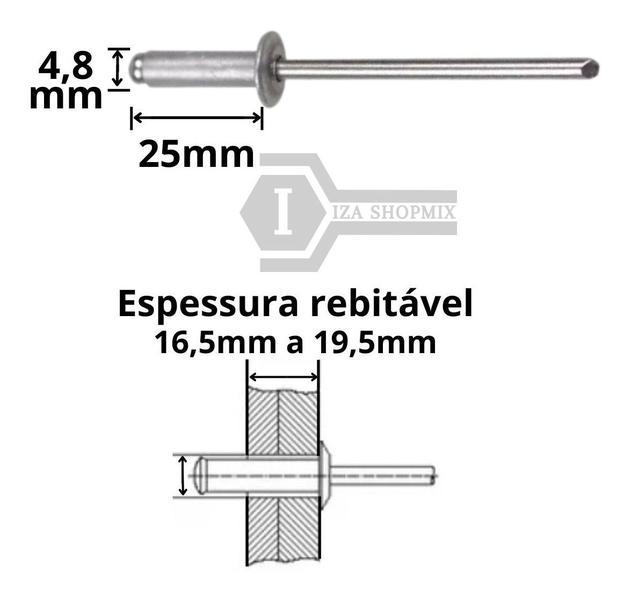 Imagem de Rebite Pop Repuxo Alumínio 525 - 4,8 X 25mm 1000 Peças