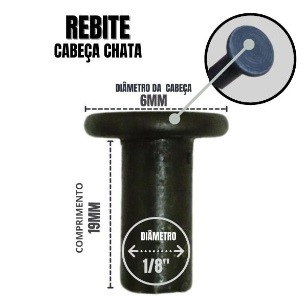 Imagem de Rebite Rebater 1/8 X 3/4 de Ferro Maciço Cabeça Chata - 3Kg