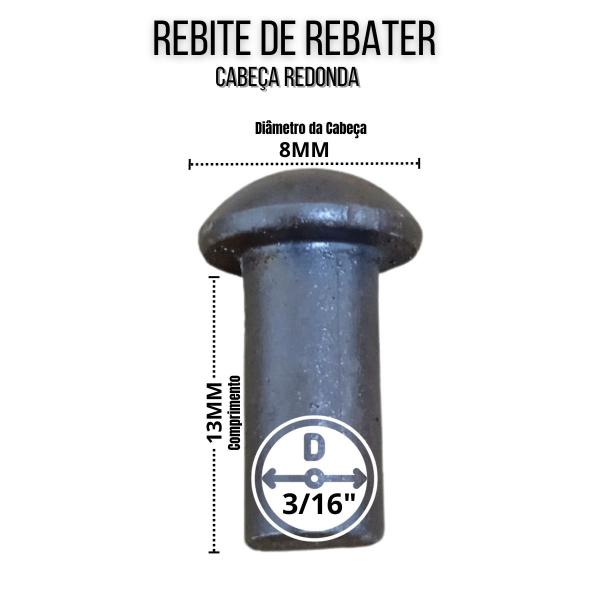 Imagem de Rebite Rebater 3/16 x 1/2 Ferro Maciço Cabeça Redonda - 5kg