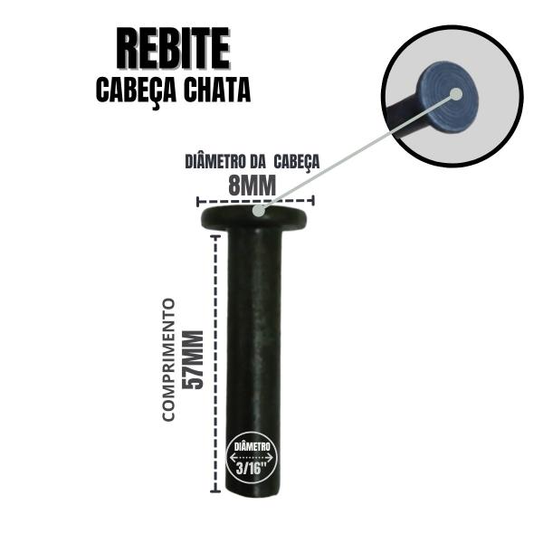 Imagem de Rebite Rebater 3/16 x 2.1/4 Ferro Maciço Cabeça Chata - 3 Kg