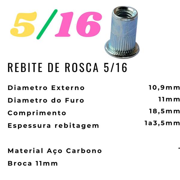 Rebite Rosca Interna Porca Repuxo 5/16 Com Aba Plana 50peças - Sukira Imagem de Rebite Rosca Interna Porca Repuxo 5/16 Com Aba Plana 50peças
