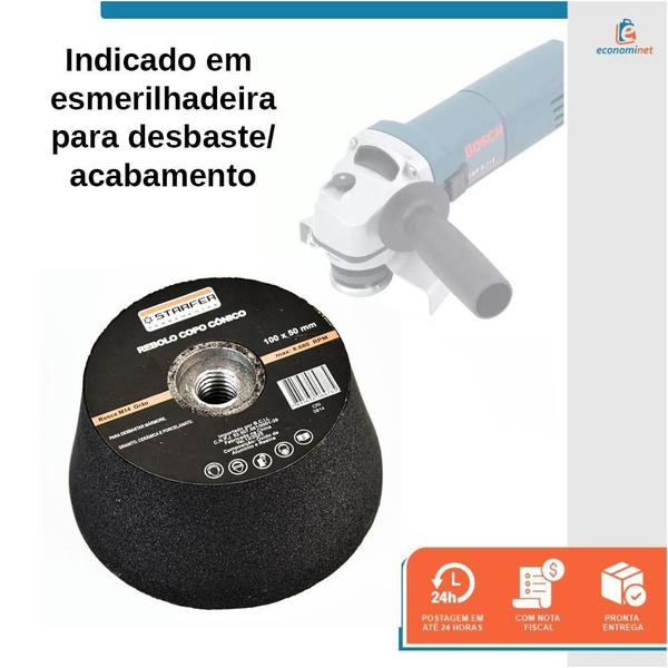 Imagem de Rebolo Copo Cônico 100X50Mm Esmerilhadeira M14 - Starfer 120