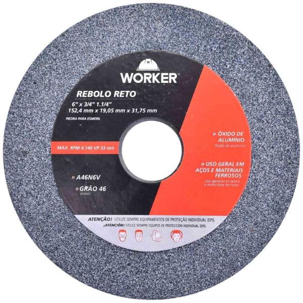 Imagem de Rebolo Reto de Uso Geral Médio Worker 6'' x 3/4'' x 1.1/4''