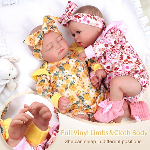 Imagem de Reborn Baby Dolls Twins BABESIDE 50 cm realistas com brinquedo de alimentação