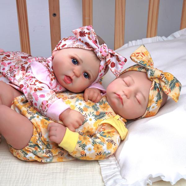 Imagem de Reborn Baby Dolls Twins BABESIDE 50 cm realistas com brinquedo de alimentação