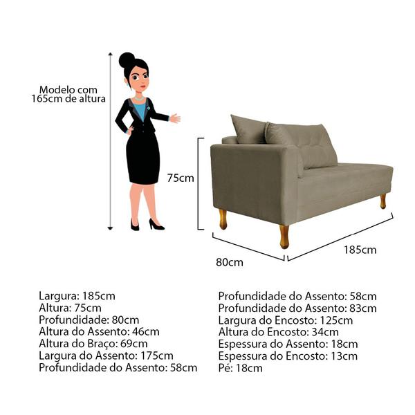 Imagem de Recamier Azura 185 cm com Almofada Lado Esquerdo Linho - ADJ Decor