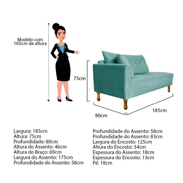 Imagem de Recamier Azura 185cm com Almofada Lado Direito Suede Azul Tiffany - Amarena Móveis