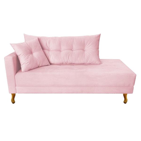 Imagem de Recamier Azura 185cm com Almofada Lado Direito Suede Rosa Bebê - Amarena Móveis