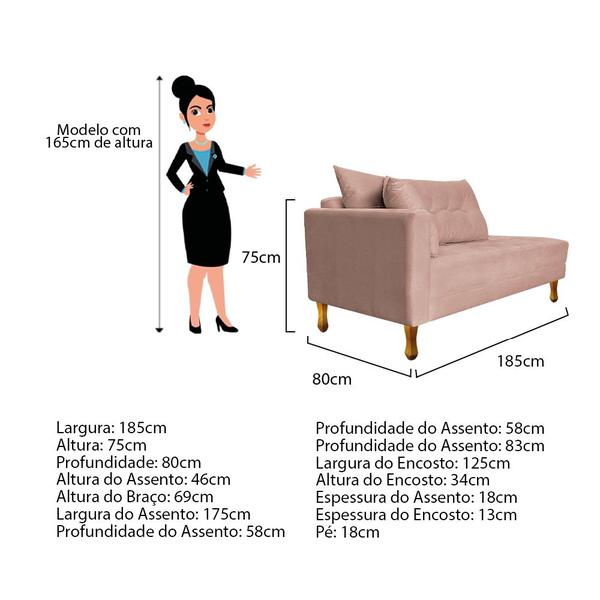 Imagem de Recamier Azura 185cm com Almofada Lado Esquerdo Suede - Amarena Móveis