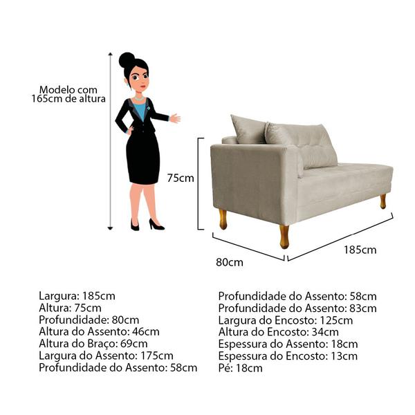 Imagem de Recamier Azura 185cm com Almofada Lado Esquerdo Suede - Doce Sonho Móveis