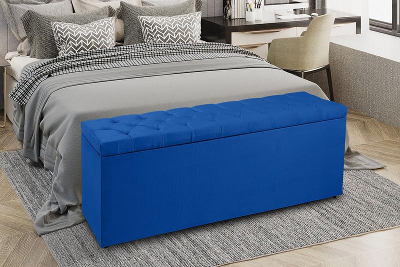 Imagem de Recamier Baú 0,90m Madrid Suede Azul Marinho Dal Poz Estofados