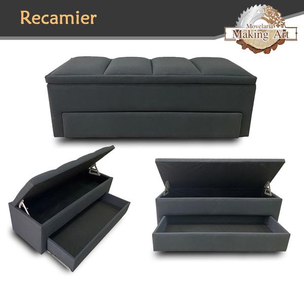 Imagem de Recamier Baú c/ Sapateira Para Cama King PÓLUX 195cm Estofada Tecido Sintético Cinza - Making Art