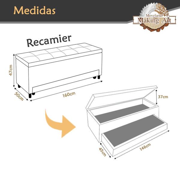 Imagem de Recamier Baú c/ Sapateira Para Cama Queen PÓLUX 160cm Estofada Tecido Sintético Cinza - Making Art