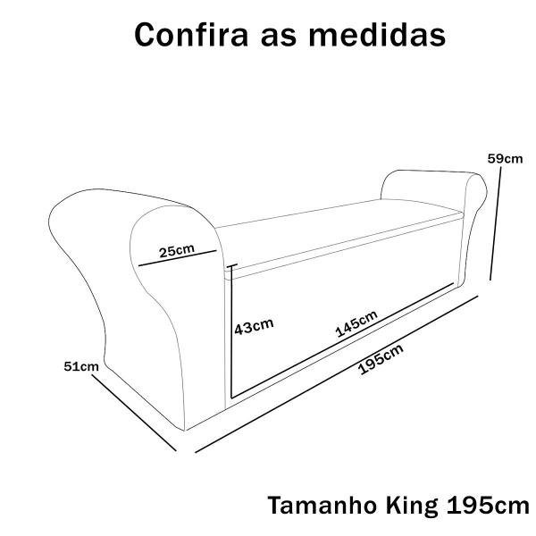 Imagem de Recamier Baú Calçadeira Chaise Quarto King 195cm Madrid