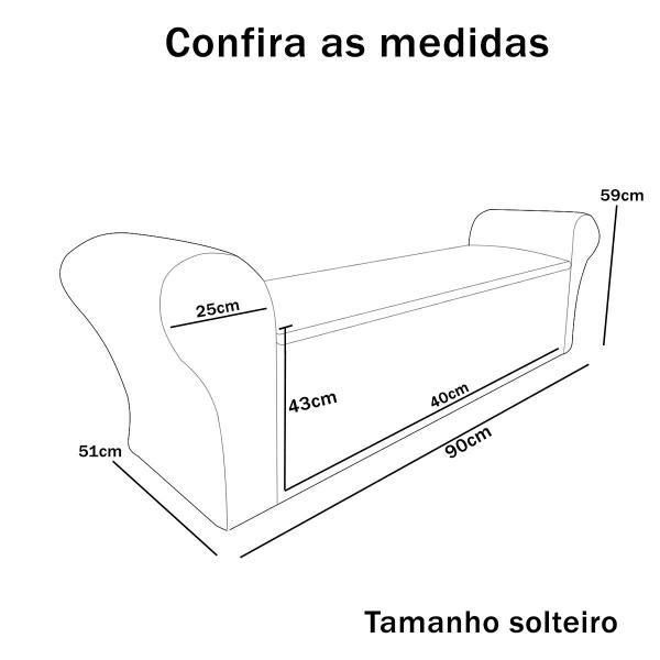 Imagem de Recamier Baú Calçadeira Chaise Quarto Solteiro 90cm Barcelona