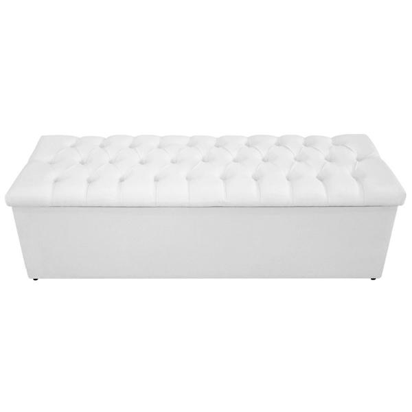 Imagem de Recamier Baú Estofada Mel 195 cm King Size Com Capitonê Suede Branco - ADJ Decor