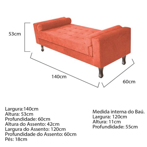 Imagem de Recamier Baú Félix Casal 140 cm Suede - Amarena Móveis