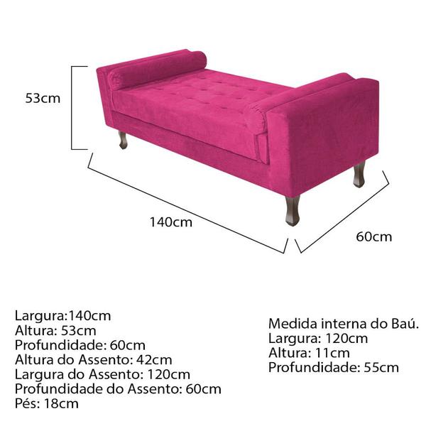 Imagem de Recamier Baú Félix Casal 140 cm Suede - Doce Sonho Móveis