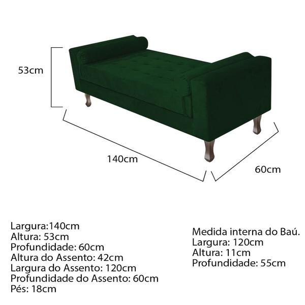 Imagem de Recamier Baú Félix Casal 140 cm Suede - Doce Sonho Móveis