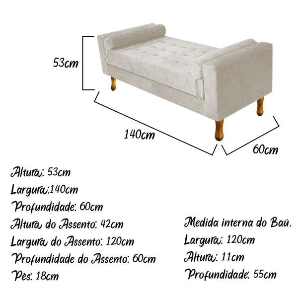 Imagem de Recamier Baú Félix Casal 140cm Suede Bege - ADJ Decor