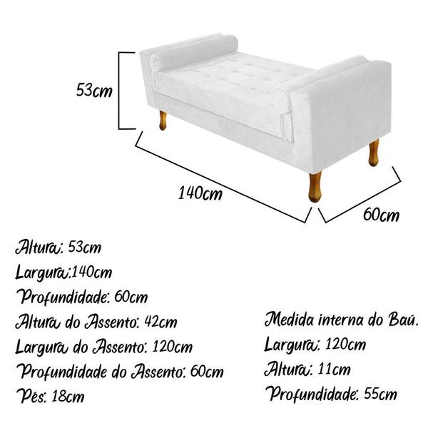 Imagem de Recamier Baú Félix Casal 140cm Suede Branco - Doce Sonho Móveis