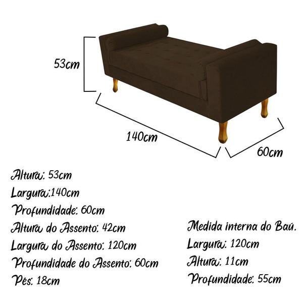 Imagem de Recamier Baú Félix Casal 140cm Suede Marrom - ADJ Decor