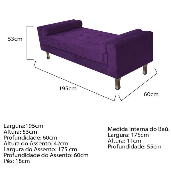 Imagem de Recamier Baú Félix King Size 195 cm Suede - Doce Sonho Móveis