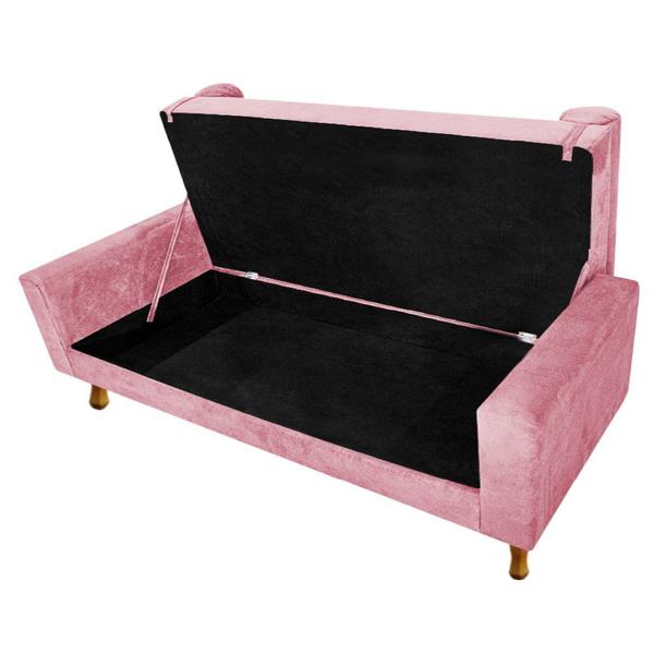 Imagem de Recamier Baú Félix King Size 195cm Suede Rosa Bebê - ADJ Decor