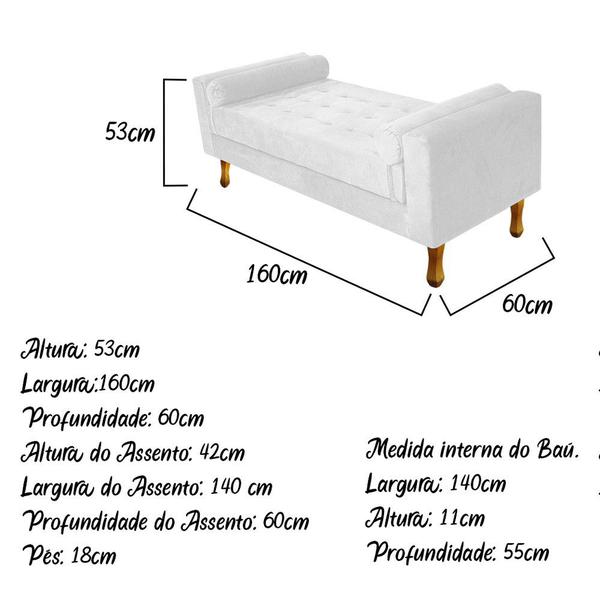 Imagem de Recamier Baú Félix Queen Size 160cm Suede Branco - ADJ Decor